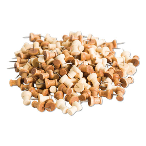 Image of U Brands Fashion Push Pins, Wood, Assorted, 0.38", 100/Pack