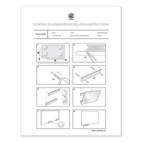 Image of U Brands Floating Glass Dry Erase Board, 72" x 36" (Actual Size: 70" x 35"), White Surface