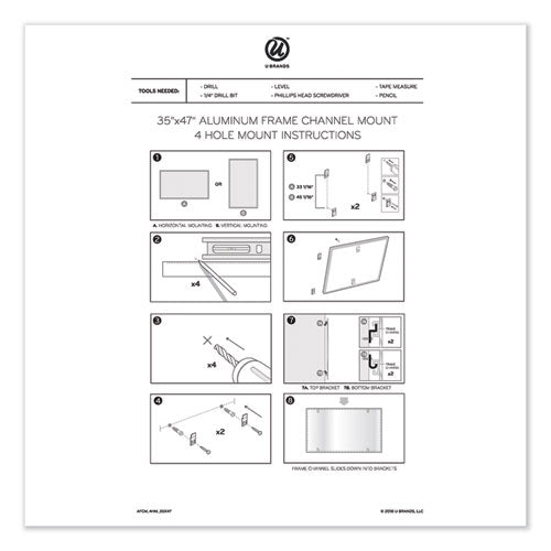 Image of U Brands PINIT Magnetic Dry Erase Calendar, Monthly Planning/Scheduling, 48 x 36 (Actual Size: 47 x 35), White Surface, Aluminum Frame