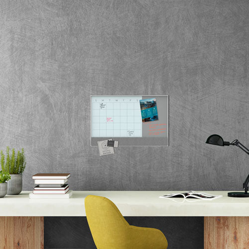 Image of U Brands 3N1 Magnetic Glass Dry Erase Combo Board, Monthly Planning, 24 x 18 (Actual Size: 23 x 17), Gray/White Surface, White Frame