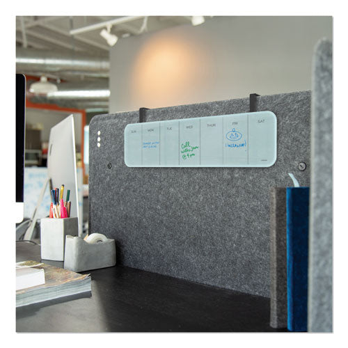 Image of U Brands Cubicle Glass Dry Erase Board, Monthly Planning/Scheduling Calendar, 20" x 5.5", White Surface