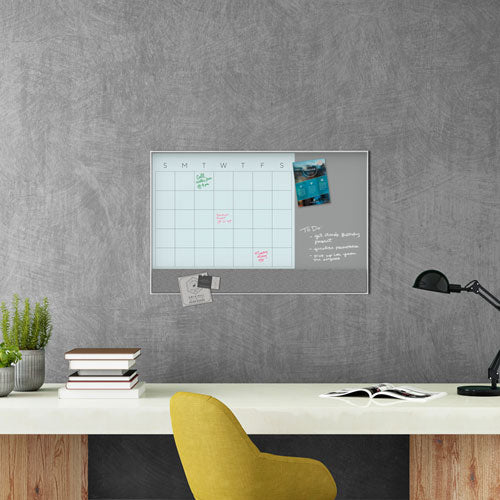 Image of U Brands 3N1 Magnetic Glass Dry Erase Combo Board, Monthly Planning, 36 x 24 (Actual Size: 35" x 23"), Gray/White Surface, White Frame