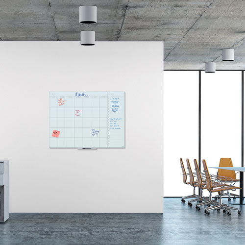 Image of U Brands Floating Glass Dry Erase Calendar, Monthly Planning/Scheduling, 48" x 36" (Actual Size: 47" x 35"), White Surface