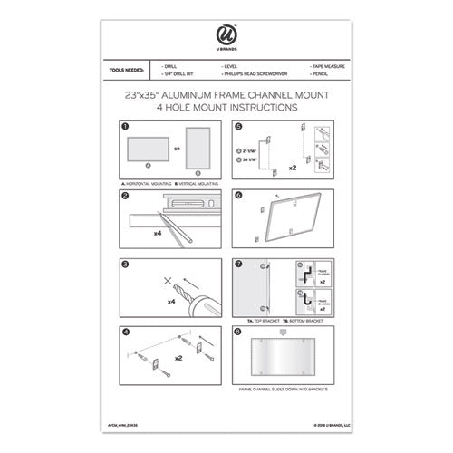 Image of U Brands PINIT Magnetic Dry Erase Board, 36" x 24" (Actual Size: 35" x 23"), White Surface, Satin Aluminum Frame