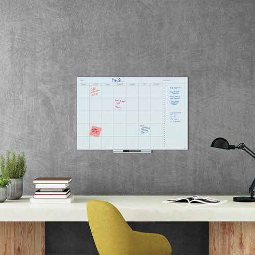 Image of U Brands Floating Glass Dry Erase Calendar, Monthly Planning/Scheduling, 36" x 24" (Actual Size: 35" x 23"), White Surface