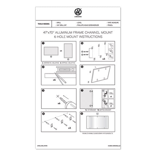 Image of U Brands PINIT Magnetic Dry Erase Board, 72" x 48" (Actual Size: 70" x 47"), White Surface, Satin Aluminum Frame