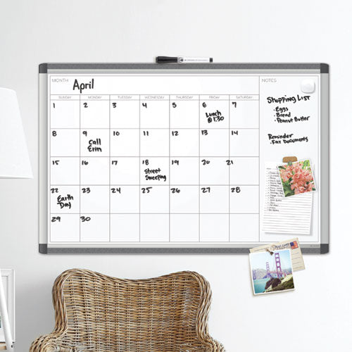 Image of U Brands PINIT Magnetic Dry Erase Calendar, Monthly Planning/Scheduling, 36 x 24 (Actual Size: 35 x 23), White Surface, Aluminum Frame