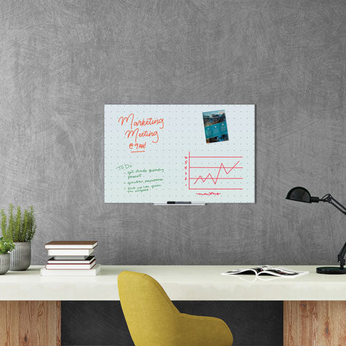 Image of U Brands Floating Glass Ghost Grid Dry Erase Board, 36" x 24" (Actual Size: 35" x 23"), White Surface
