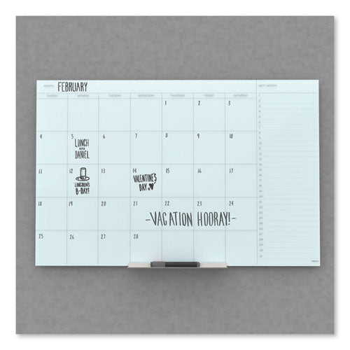 Image of U Brands Floating Glass Dry Erase Calendar, Monthly Planning/Scheduling, 36" x 24" (Actual Size: 35" x 23"), White Surface