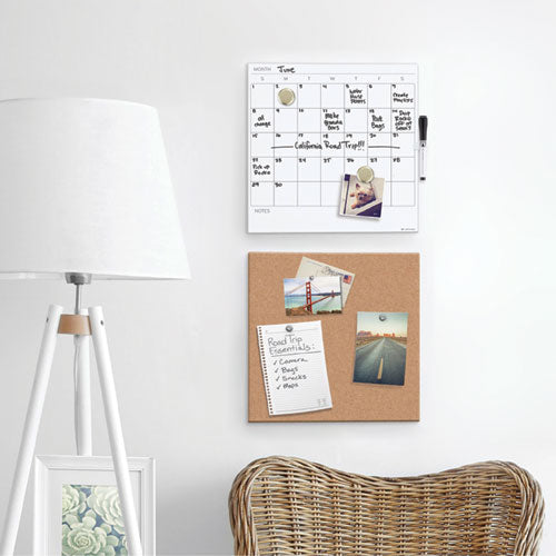 Image of U Brands Frameless Tile Board Value Pack, (1) Tan Bulletin Board, (1) White Magnetic Dry Erase Planning Board, 14" x 14"