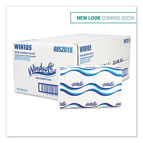 Image of Windsoft® Multifold Paper Towels, 1-Ply, White, 9.25 x 9.5, 250/Pack, 16 Packs/Carton
