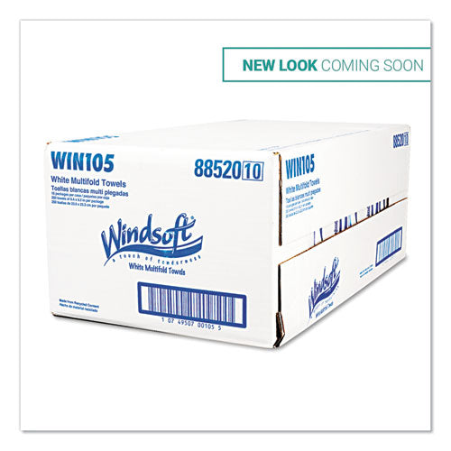 Image of Windsoft® Multifold Paper Towels, 1-Ply, White, 9.25 x 9.5, 250/Pack, 16 Packs/Carton