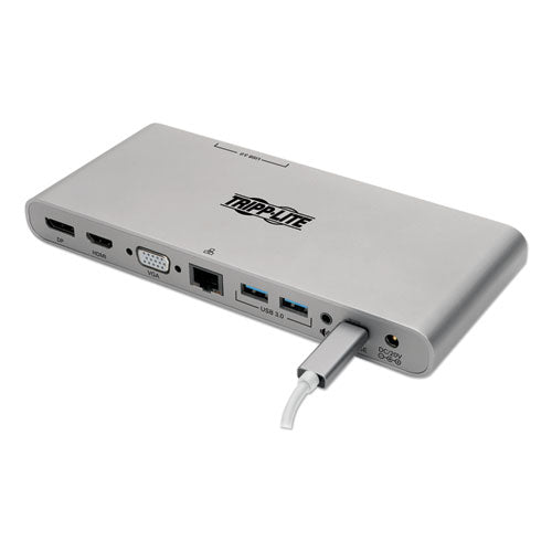 Image of Tripp Lite by Eaton Usb Type-C Docking Station, 3.5mm/displayport/hdmi/rj45/thunderbolt 3/usb A/usb C/vga, Silver