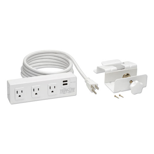 Image of Tripp Lite by Eaton Surge Protector, 3 AC Outlets/2 USB Ports, 10 ft Cord, 510 J, White
