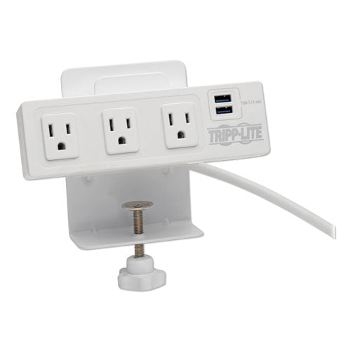 Image of Tripp Lite by Eaton Surge Protector, 3 AC Outlets/2 USB Ports, 10 ft Cord, 510 J, White