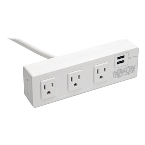 Image of Tripp Lite by Eaton Surge Protector, 3 AC Outlets/2 USB Ports, 10 ft Cord, 510 J, White