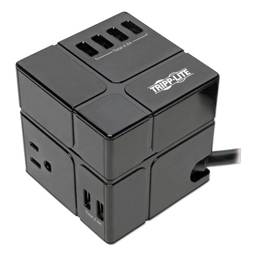 Image of Tripp Lite by Eaton Power Cube Surge Protector, 3 AC Outlets/6 USB-A Ports, 6 ft Cord, 540 J, Black
