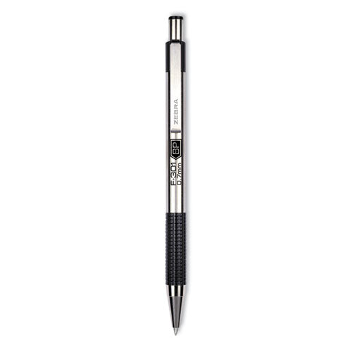 Image of Zebra® F-301 Ballpoint Pen, Retractable, Bold 1.6 Mm, Black Ink, Stainless Steel/black Barrel, 2/pack