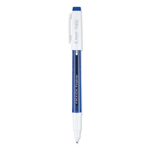 Image of Pilot® FriXion Fineliner Erasable Porous Point Pen, Stick, Fine 0.6 mm, Blue Ink, Blue/White Barrel, Dozen