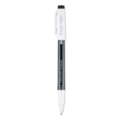 Image of Pilot® FriXion Fineliner Erasable Porous Point Pen, Stick, Fine 0.6 mm, Black Ink, Black/White Barrel, Dozen