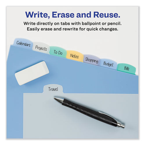 Image of Avery® Write and Erase Big Tab Durable Plastic Dividers, 3-Hole Punched, 8-Tab, 11 x 8.5, Assorted, 1 Set