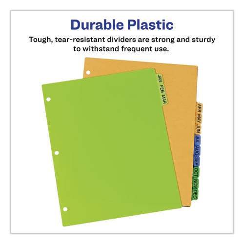 Image of Avery® Durable Preprinted Plastic Tab Dividers, 12-Tab, Jan. To Dec., 11 X 8.5, Assorted, 1 Set