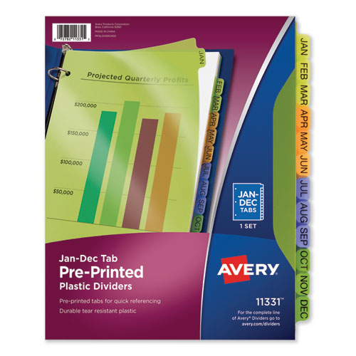Image of Avery® Durable Preprinted Plastic Tab Dividers, 12-Tab, Jan. To Dec., 11 X 8.5, Assorted, 1 Set