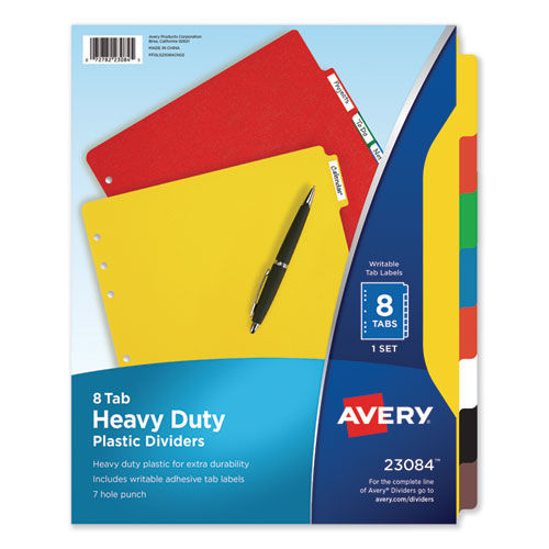 Image of Avery® Heavy-Duty Plastic Dividers With Multicolor Tabs And White Labels , 8-Tab, 11 X 8.5, Assorted, 1 Set