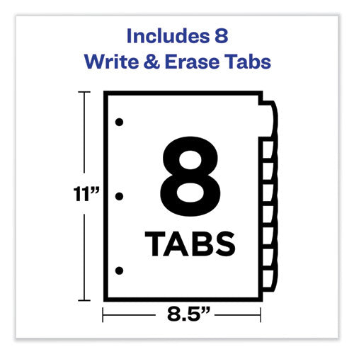 Image of Avery® Write and Erase Big Tab Durable Plastic Dividers, 3-Hole Punched, 8-Tab, 11 x 8.5, Assorted, 1 Set