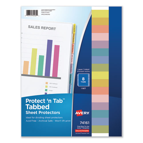 Image of Avery® Protect 'n Tab Top-Load Clear Sheet Protectors W/eight Tabs, Letter