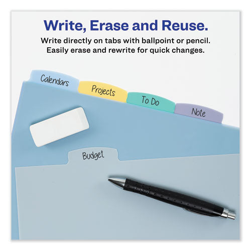 Image of Avery® Write and Erase Big Tab Durable Plastic Dividers, 3-Hole Punched, 5-Tab, 11 x 8.5, Assorted, 1 Set