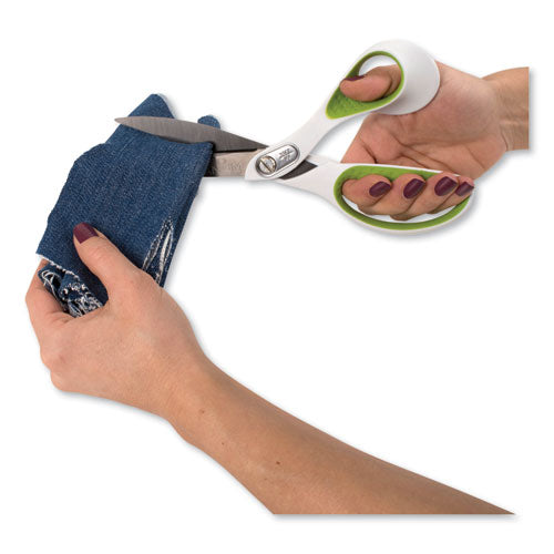 Image of Westcott® CarboTitanium Bonded Scissors, 9" Long, 4.5" Cut Length, Offset White/Green Handle