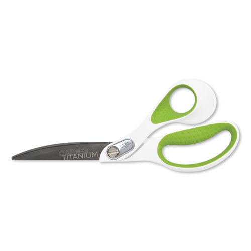 Image of Westcott® CarboTitanium Bonded Scissors, 9" Long, 4.5" Cut Length, Offset White/Green Handle