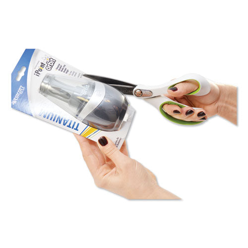 Image of Westcott® CarboTitanium Bonded Scissors, 8" Long, 3.25" Cut Length, Straight White/Green Handle