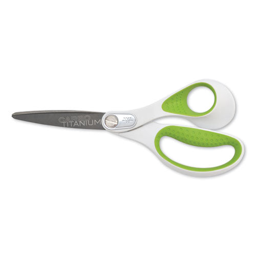 Image of Westcott® CarboTitanium Bonded Scissors, 8" Long, 3.25" Cut Length, Straight White/Green Handle