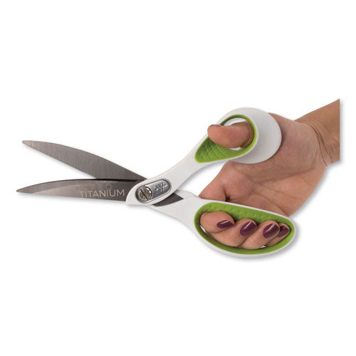 Image of Westcott® CarboTitanium Bonded Scissors, 9" Long, 4.5" Cut Length, Offset White/Green Handle