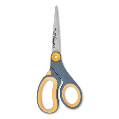 Image of Westcott® Non-Stick Titanium Bonded Scissors, 8" Long, 3.25" Cut Length, Straight Gray/Yellow Handle