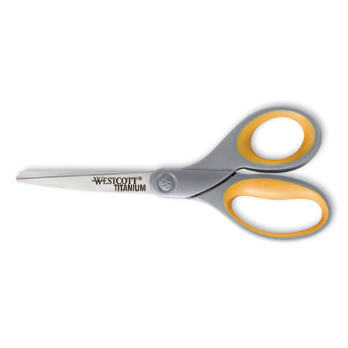 Image of Westcott® Titanium Bonded Scissors, 8" Long, 3.5" Cut Length, Straight Gray/Yellow Handle
