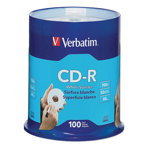 Image of Verbatim® Cd-R Recordable Disc, 700 Mb/80 Min, 52x, Spindle, White, 100/pack