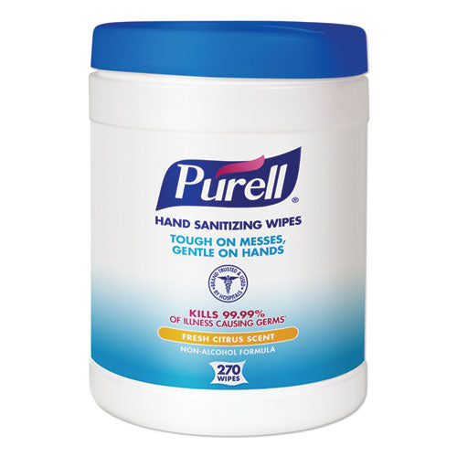 Image of PURELL® Sanitizing Hand Wipes, 6.75 x 6, Fresh Citrus, White, 270/Canister, 6 Canisters/Carton