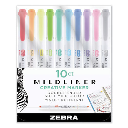 Image of Zebra® Mildliner Double Ended Highlighter, Assorted Ink Colors, Bold-Chisel/fine-Bullet Tips, Assorted Barrel Colors, 10/set