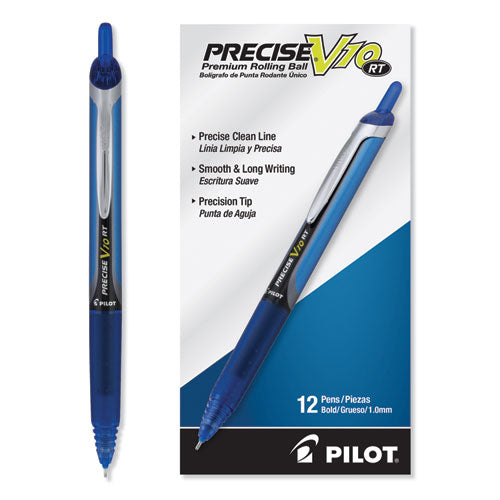 Image of Pilot® Precise V10RT Rollerball Pen, Retractable, Bold 1 mm, Blue Ink, Blue Barrel, Dozen