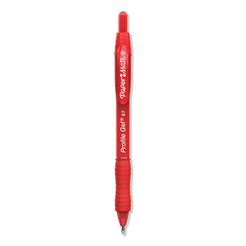 Image of Paper Mate® Profile Gel Pen, Retractable, Medium 0.7 Mm, Red Ink, Translucent Red Barrel, Dozen