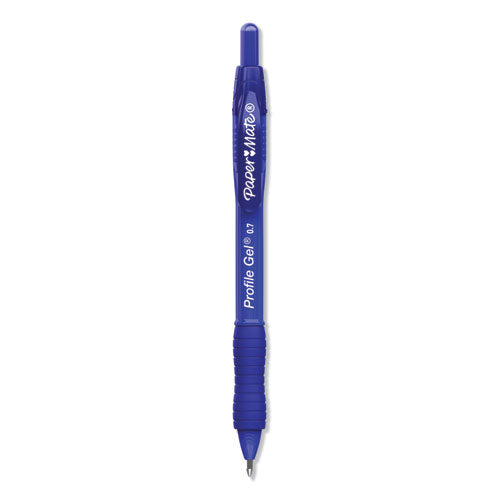 Image of Paper Mate® Profile Gel Pen, Retractable, Medium 0.7 Mm, Blue Ink, Translucent Blue Barrel, Dozen