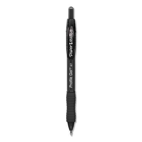 Image of Paper Mate® Profile Gel Pen, Retractable, Medium 0.7 Mm, Black Ink, Translucent Black Barrel, Dozen