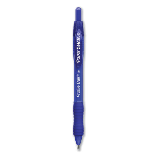 Image of Paper Mate® Profile Ballpoint Pen, Retractable, Medium 1 Mm, Blue Ink, Translucent Blue Barrel, 4/pack