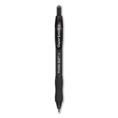 Image of Paper Mate® Profile Ballpoint Pen, Retractable, Medium 1 Mm, Black Ink, Translucent Black Barrel, Dozen