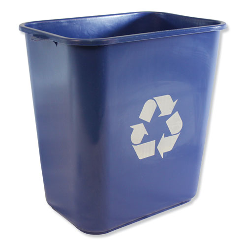 Image of Impact® Soft-Sided Recycle Logo Plastic Wastebasket, 28 qt, Polyethylene, Blue