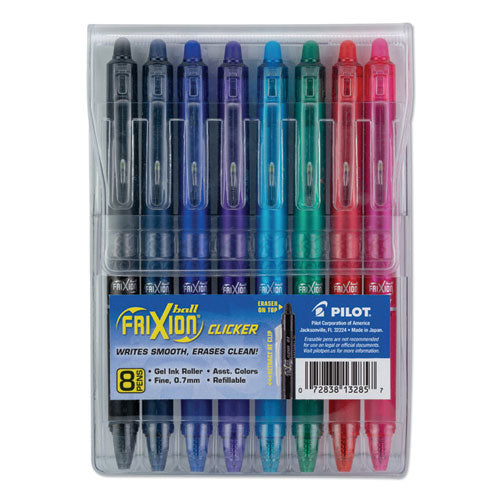 Image of Pilot® Frixion Clicker Erasable Gel Pen, Retractable, Fine 0.7 Mm, Assorted Ink And Barrel Colors, 8/pack