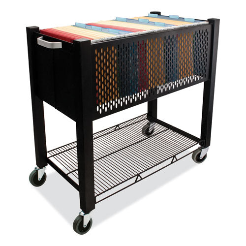 Image of Vertiflex® InstaCart File Cart, Metal, 1 Shelf, 1 Bin, 14.25" x 28.5" x 27.75", Black